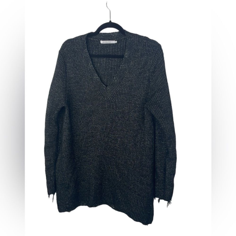 Stitches and Stripes Evereve Womens Sz L Black Sloane Destructed Tunic Sweater